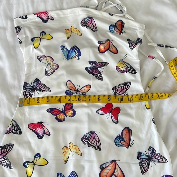 Strapless butterfly print Mini Dress With Gloves SMALL - Picture 13 of 15